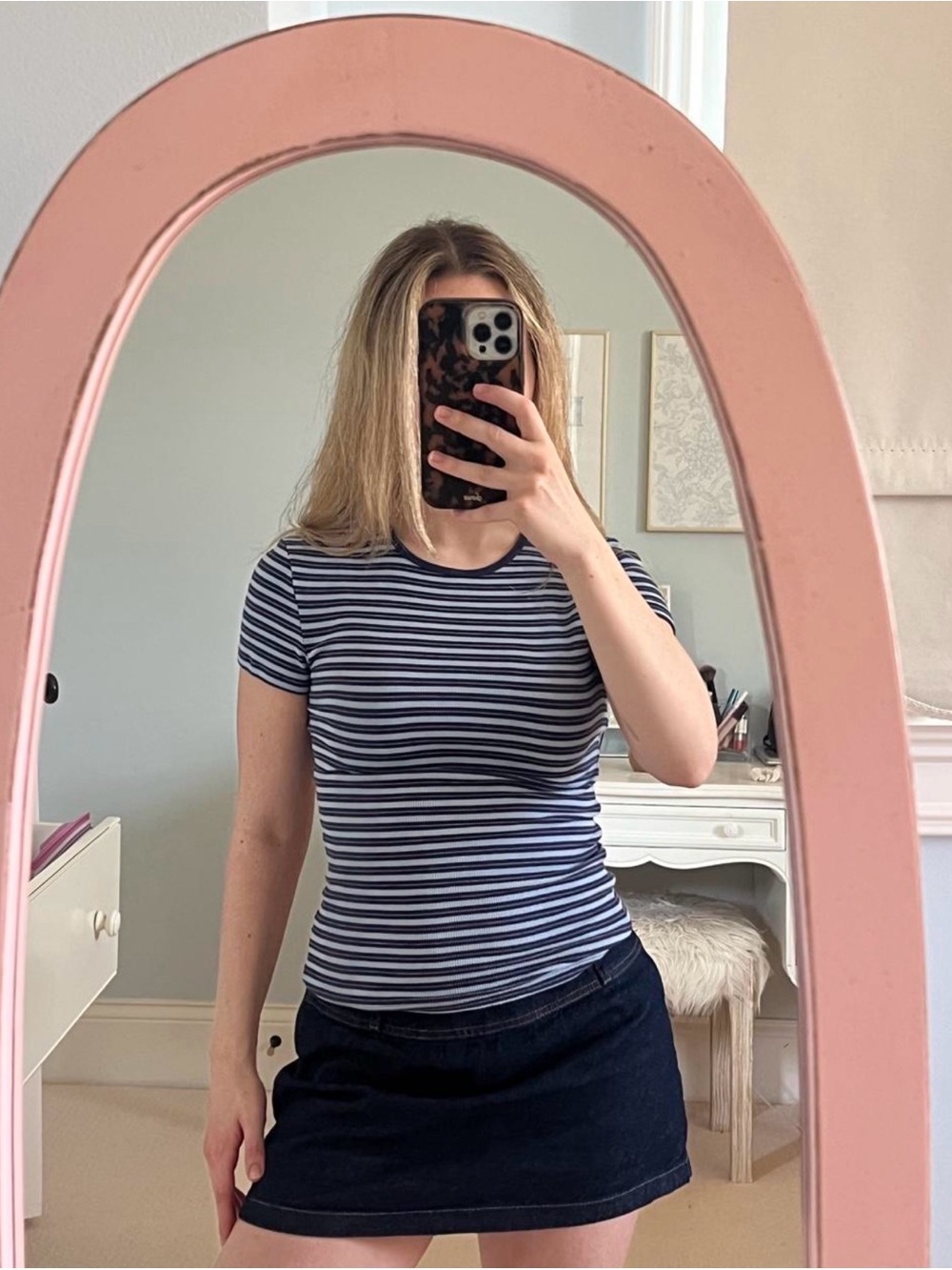 Aritzia Navy and White Striped Short-Sleeve Crew Tee